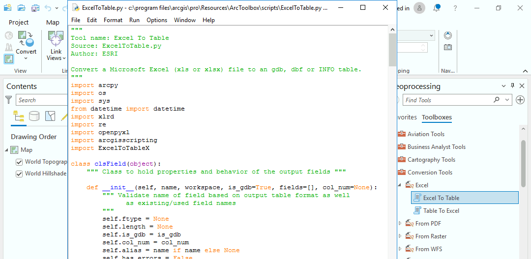 capture d'écran d'une fenêtre de code python dans ArcGIS Pro