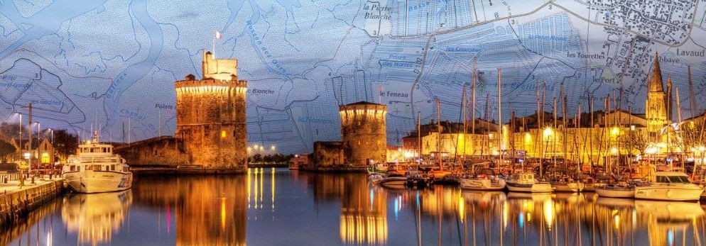 image du port de La Rochelle sur fond de carte topographique